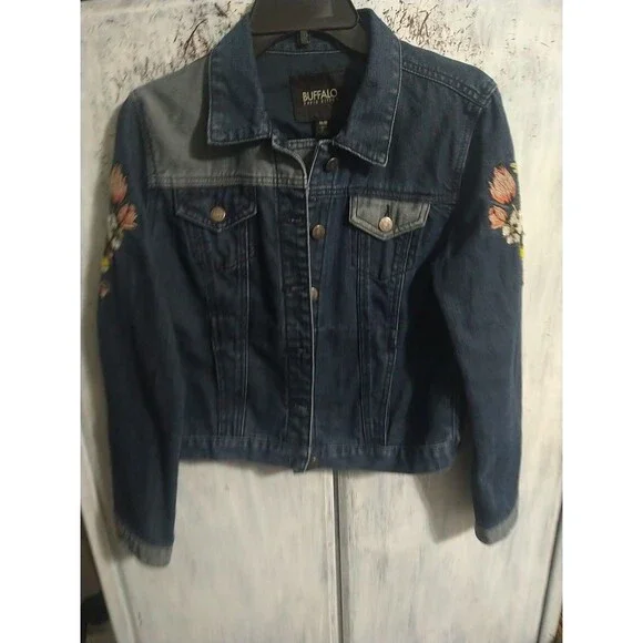 Buffalo David Bitton Embroidered Floral Denim Jacket Md Boho Cottage Core... - Picture 3 of 10